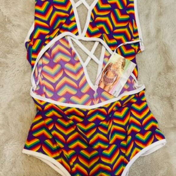 Magic Silk 'Exposed' PRIDE Criss Cross Teddy ~ 1X-3X NWT - Picture 1 of 5